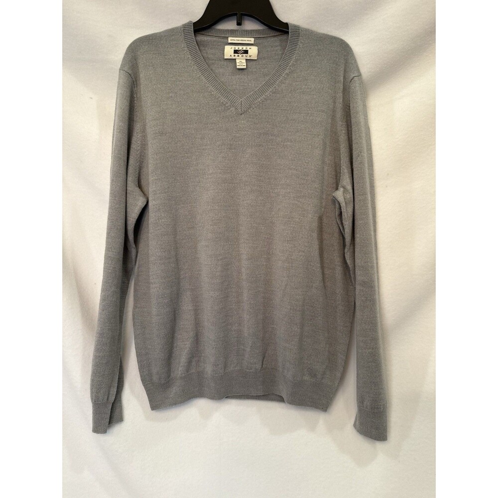 Joseph Abboud Mens XL Extra Fine Merino Wool V Neck Sweater Gray Pullover